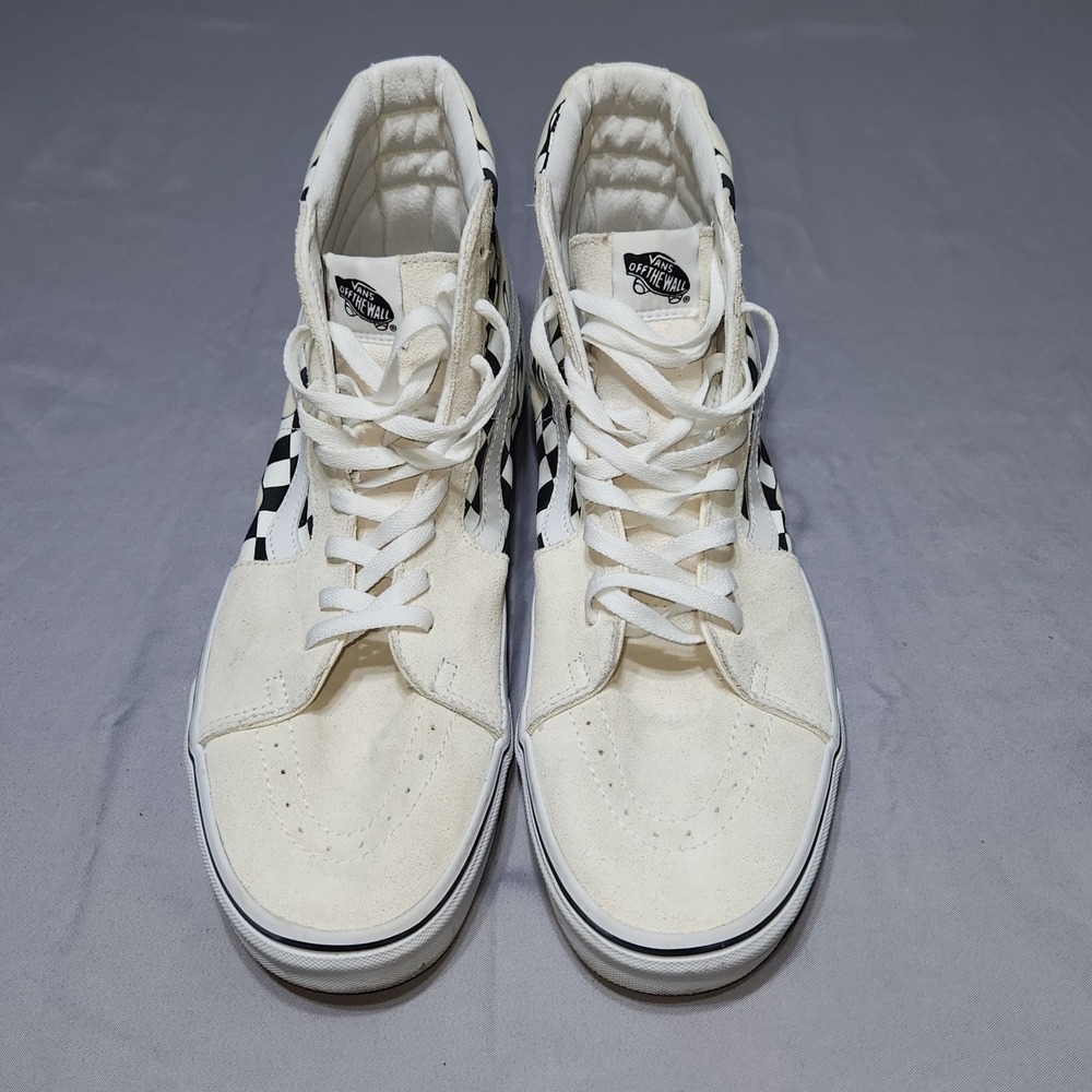 Vans Sk8-Hi Checkerboard Flame High Top Sneakers Cream Black Mens 13
